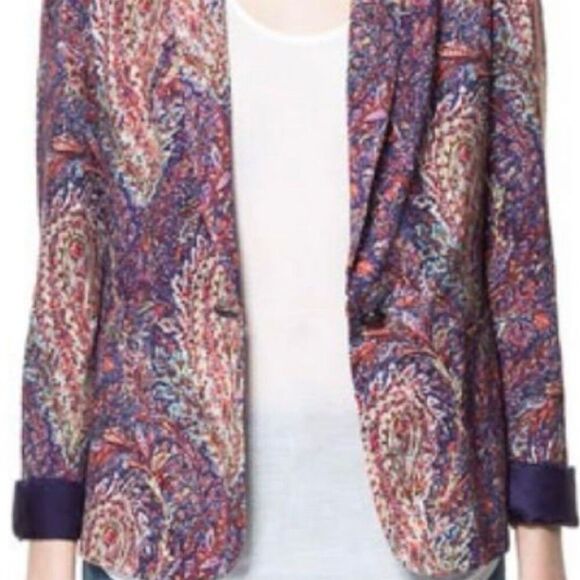 Zara Women's Paisley Print Blazer Size S Multicolor Mid-Length Jacket - Picture 1 of 9